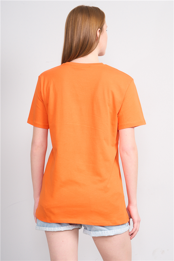 Çetinkaya Fithit 3264 Bayan Bisiklet Yaka 30/1 Penye Regular Basic T-shirt Oranj