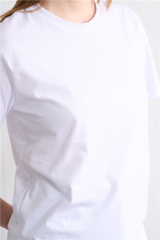 Çetinkaya Fithit 3264 Bayan Bisiklet Yaka 30/1 Penye Regular Basic T-shirt Beyaz