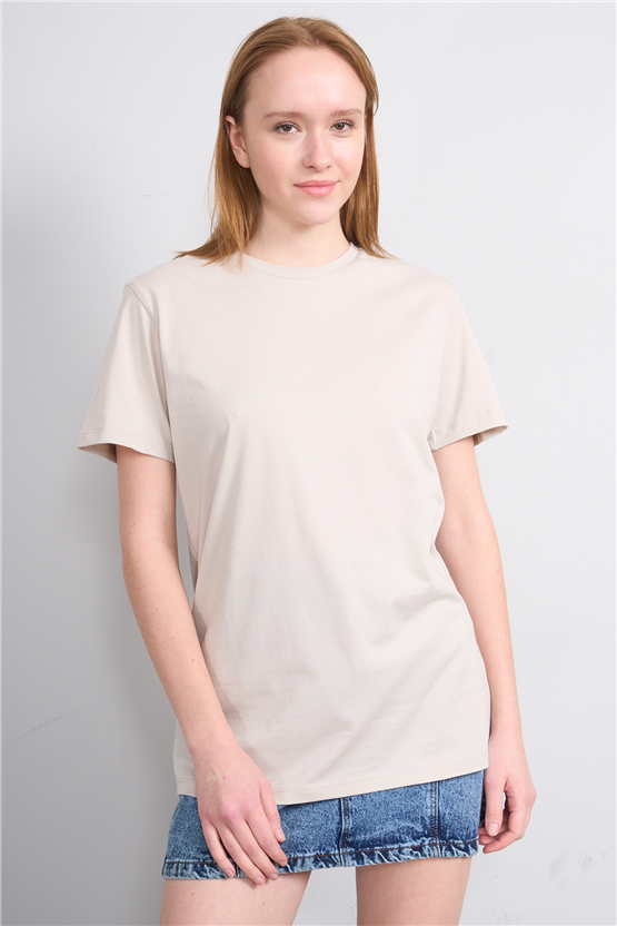 Çetinkaya Fithit 3264 Bayan Bisiklet Yaka 30/1 Penye Regular Basic T-shirt Vizon