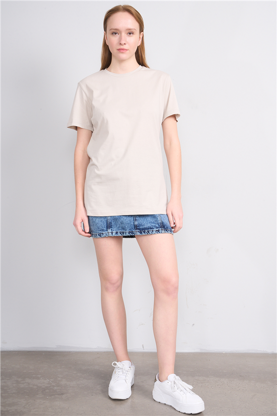 Çetinkaya Fithit 3264 Bayan Bisiklet Yaka 30/1 Penye Regular Basic T-shirt Vizon