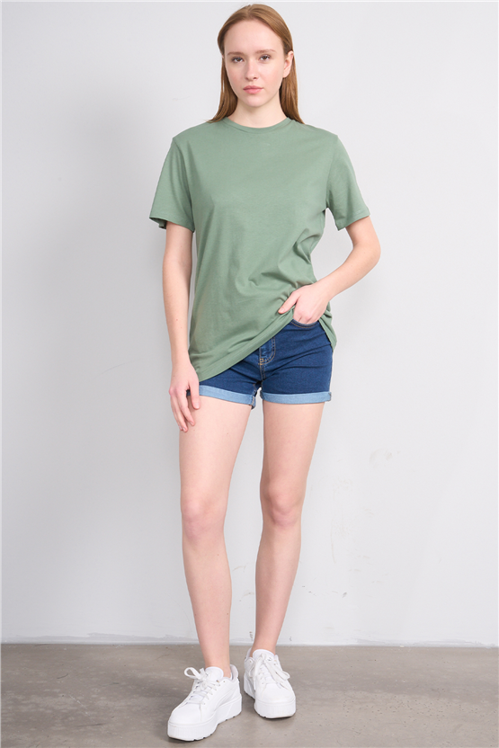 Çetinkaya Fithit 3264 Bayan Bisiklet Yaka 30/1 Penye Regular Basic T-shirt Haki