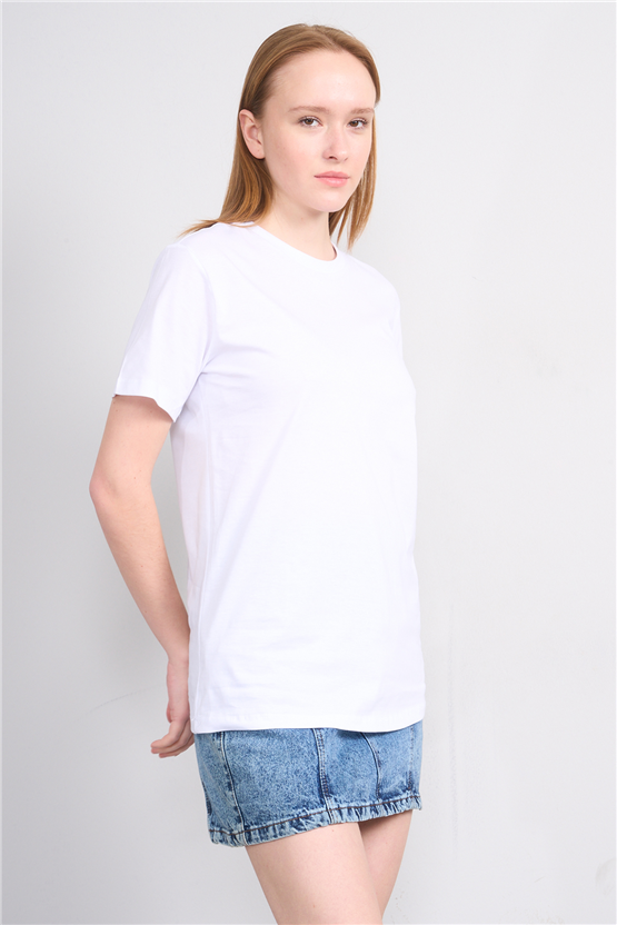 Çetinkaya Fithit 3264 Bayan Bisiklet Yaka 30/1 Penye Regular Basic T-shirt Beyaz