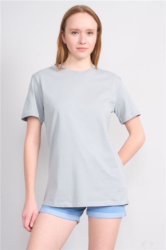 Çetinkaya Fithit 3264 Bayan Bisiklet Yaka 30/1 Penye Regular Basic T-shirt Açık Gri