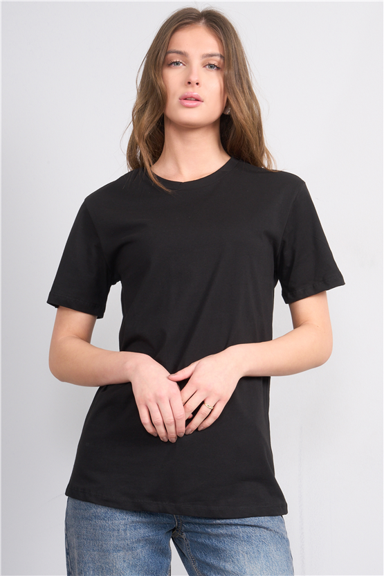 Çetinkaya Fithit 3264 Bayan Bisiklet Yaka 30/1 Penye Regular Basic T-shirt Siyah