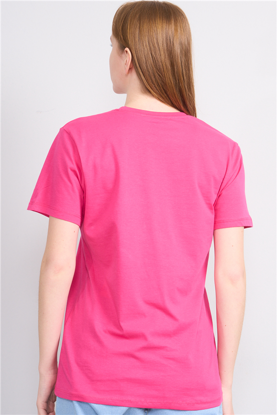 Çetinkaya Fithit 3264 Bayan Bisiklet Yaka 30/1 Penye Regular Basic T-shirt Fuşya