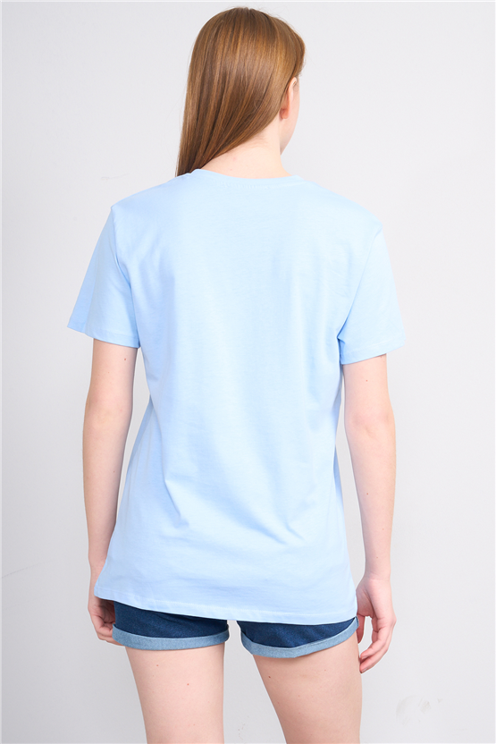 Çetinkaya Fithit 3265 Bayan V Yaka 30/1 Penye Regular Basic T-shirt Bebe Mavi