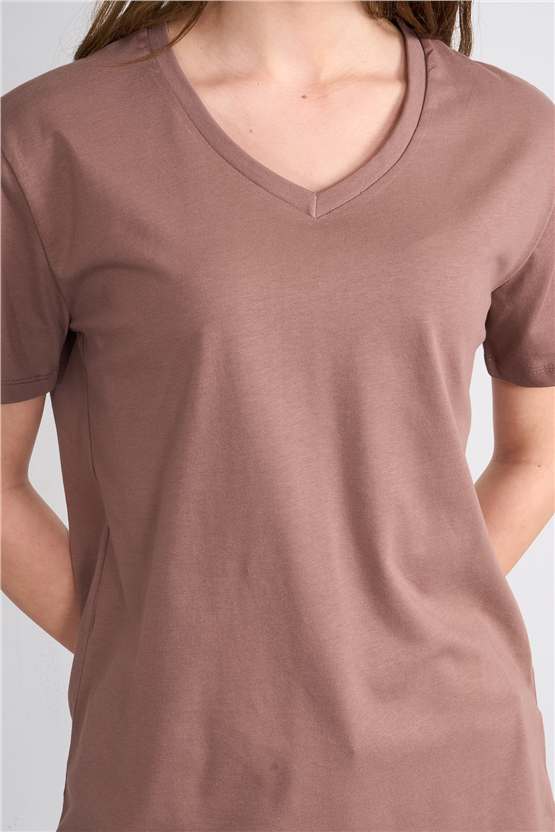 C.K Y26 3265 Fithit Byn V Yk. 30/1 Penye Basic Regular T-shirt Kakao