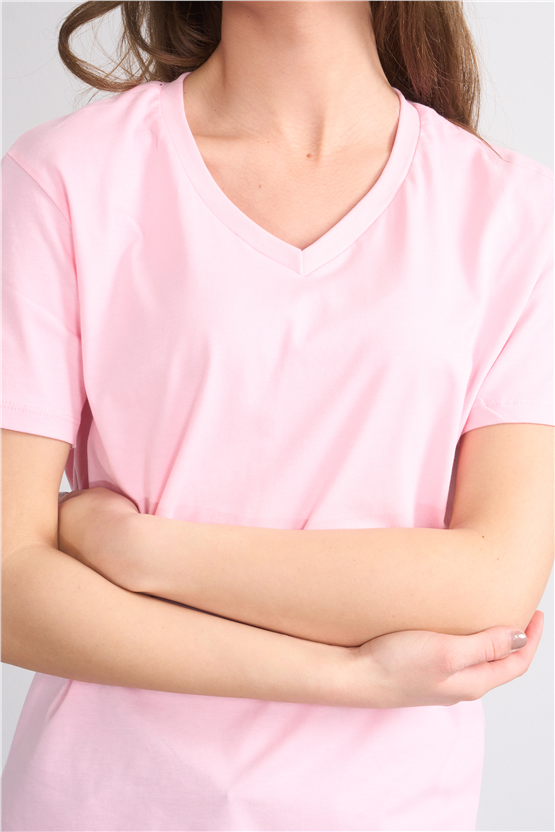 C.K Y26 3265 Fithit Byn V Yk. 30/1 Penye Basic Regular T-shirt A.Pembe