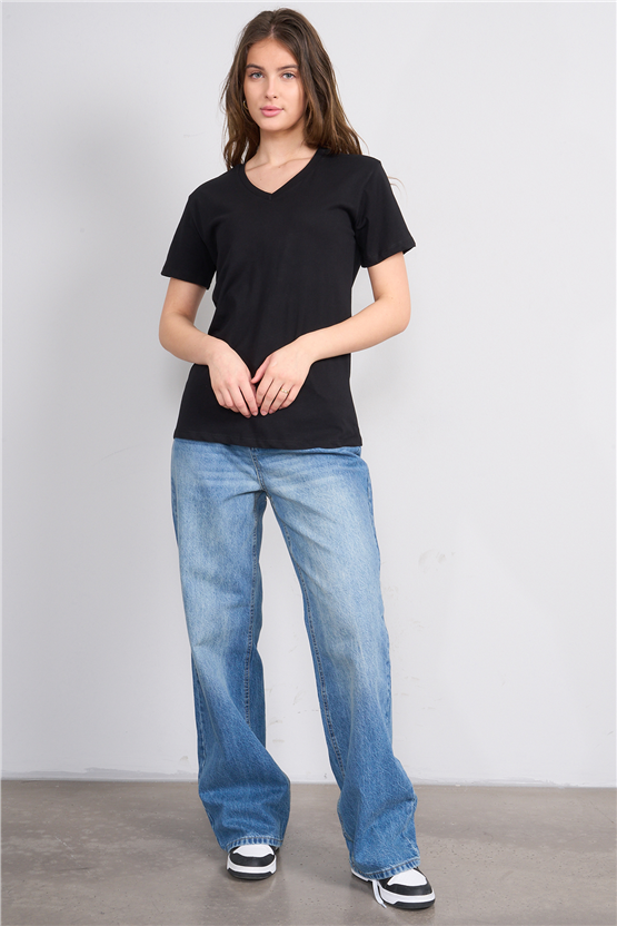 C.K Y26 3265 Fithit Byn V Yk. 30/1 Penye Basic Regular T-shirt Siyah