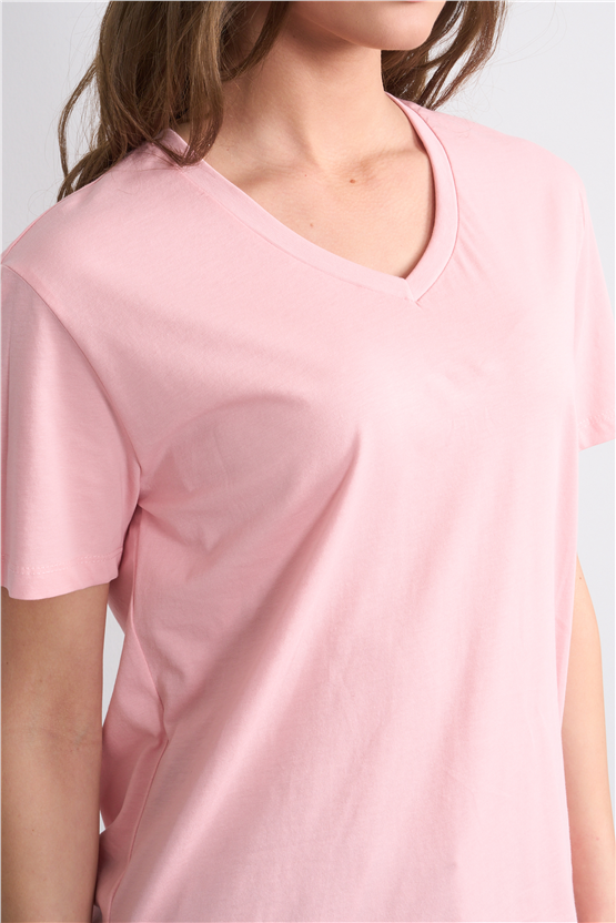 Çetinkaya Fithit 3265 Bayan V Yaka 30/1 Penye Regular Basic T-shirt Pudra