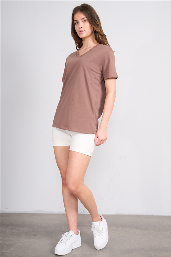 C.K Y26 3265 Fithit Byn V Yk. 30/1 Penye Basic Regular T-shirt Kakao