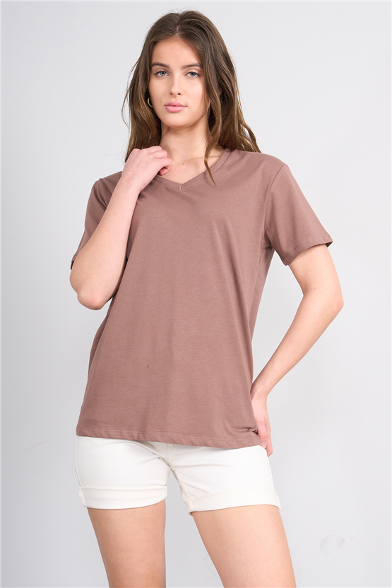 C.K Y26 3265 Fithit Byn V Yk. 30/1 Penye Basic Regular T-shirt Kakao