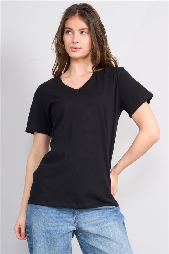 C.K Y26 3265 Fithit Byn V Yk. 30/1 Penye Basic Regular T-shirt Siyah