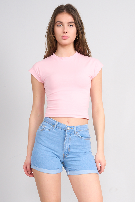 C.K Y26 3266 Fithit Byn B.Yk 30/1 Penye Crop T-shirt A.Pembe