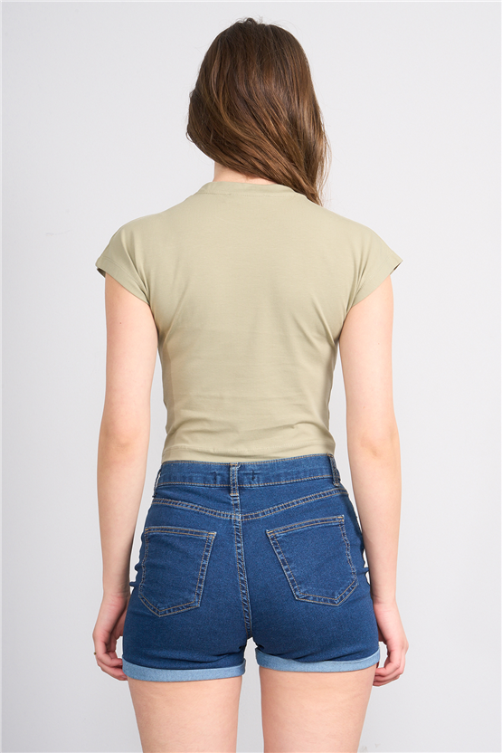 C.K Y26 3266 Fithit Byn B.Yk 30/1 Penye Crop T-shirt K.Vizon