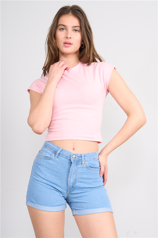 C.K Y26 3266 Fithit Byn B.Yk 30/1 Penye Crop T-shirt A.Pembe