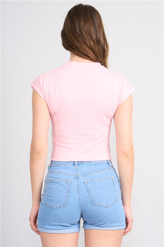 C.K Y26 3266 Fithit Byn B.Yk 30/1 Penye Crop T-shirt A.Pembe