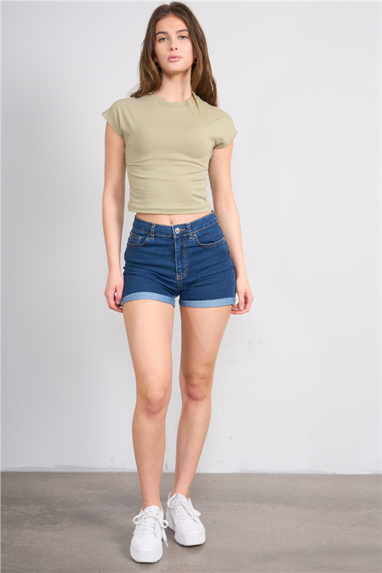 C.K Y26 3266 Fithit Byn B.Yk 30/1 Penye Crop T-shirt K.Vizon