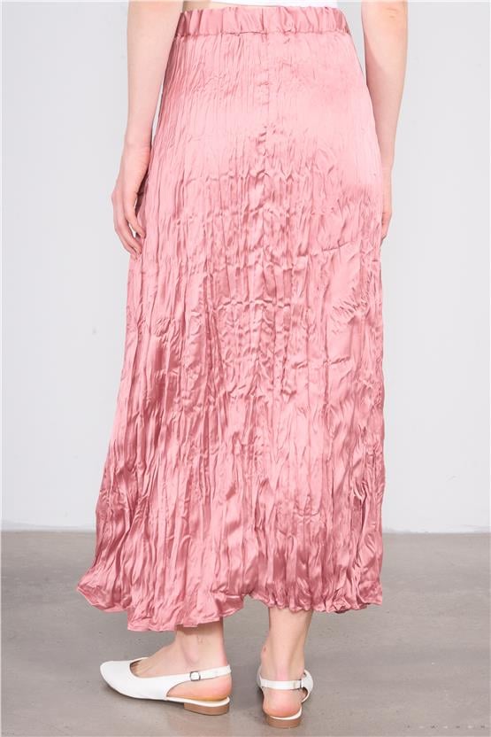 Çetinkaya Fithit 4347 Bayan Şifon Saten Kırışık Görünümlü Etek Gül Kurusu