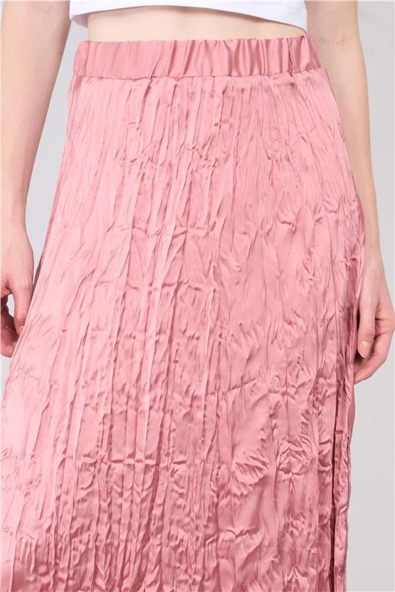 Çetinkaya Fithit 4347 Bayan Şifon Saten Kırışık Görünümlü Etek Gül Kurusu