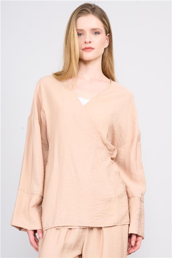 Çetinkaya Fithit 5159 Kadın Bodrum Bağcıklı Kimono Koyu Bej