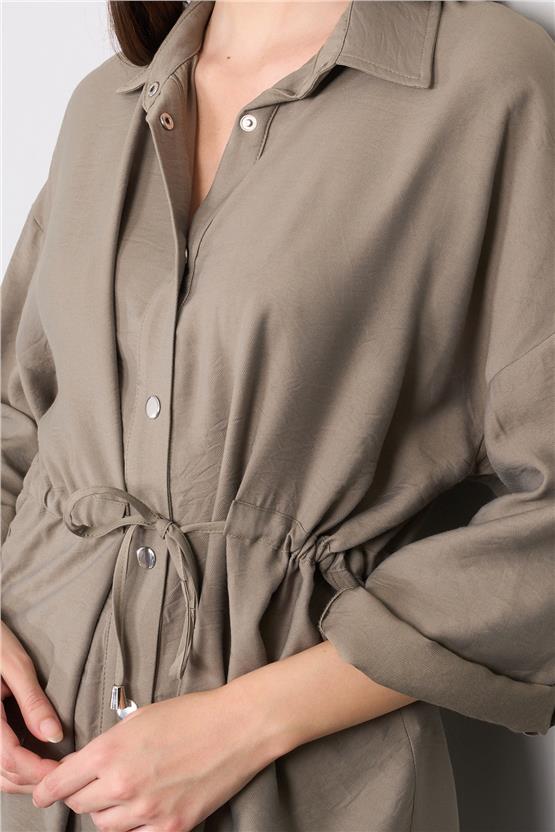 Çetinkaya Fithit 5176 Kadın Beli Bağcıklı Tencel Ceket Haki