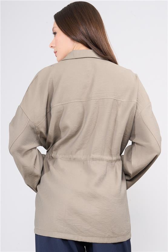 Çetinkaya Fithit 5176 Kadın Beli Bağcıklı Tencel Ceket Haki