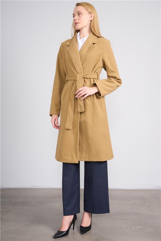 Çetinkaya Fithit 5319 Kadın Loose Fit Kaşe Kaban Camel