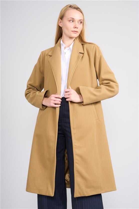 Çetinkaya Fithit 5319 Kadın Loose Fit Kaşe Kaban Camel