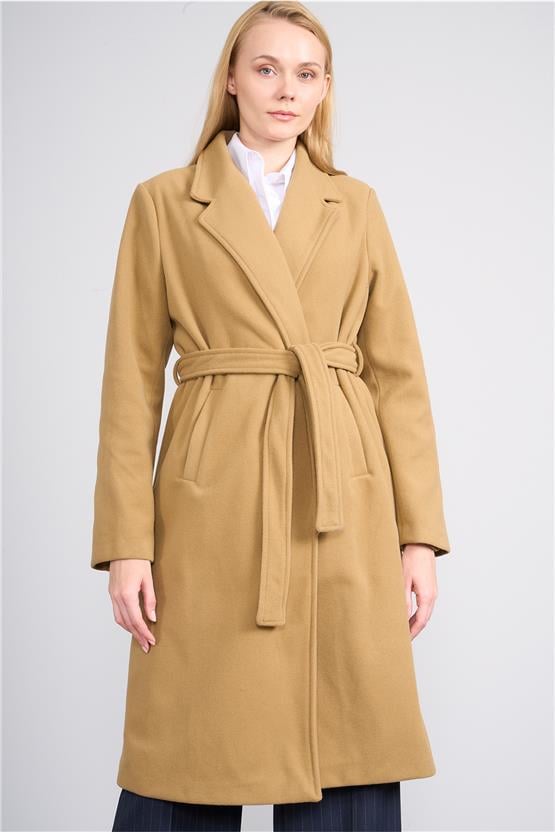 Çetinkaya Fithit 5319 Kadın Loose Fit Kaşe Kaban Camel