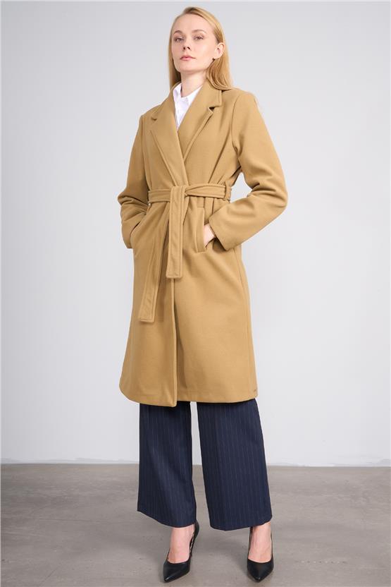 Çetinkaya Fithit 5319 Kadın Loose Fit Kaşe Kaban Camel