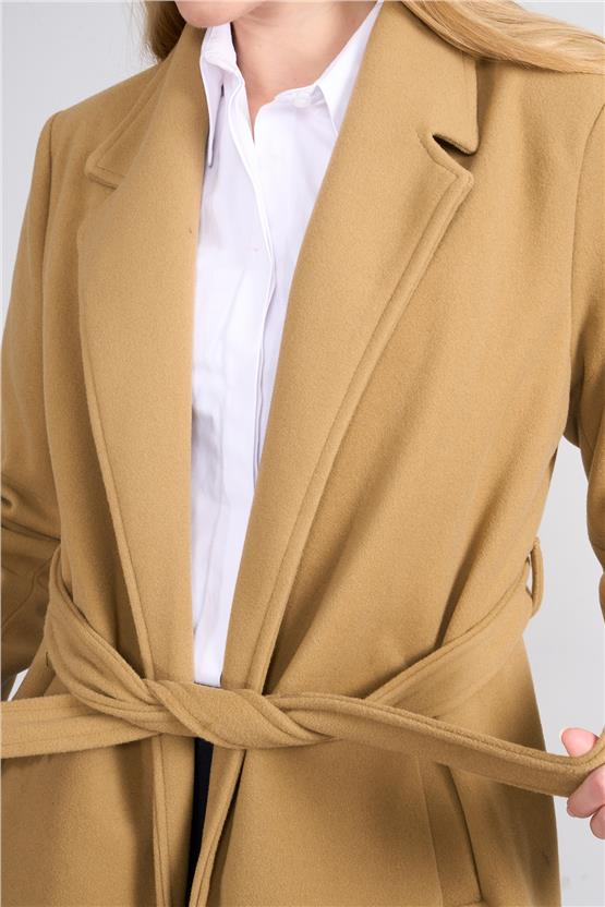 Çetinkaya Fithit 5319 Kadın Loose Fit Kaşe Kaban Camel