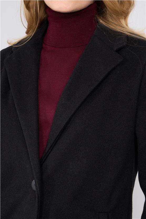 Çetinkaya Fithit 5320 Kadın Loose Fit Kaşe Kaban Siyah