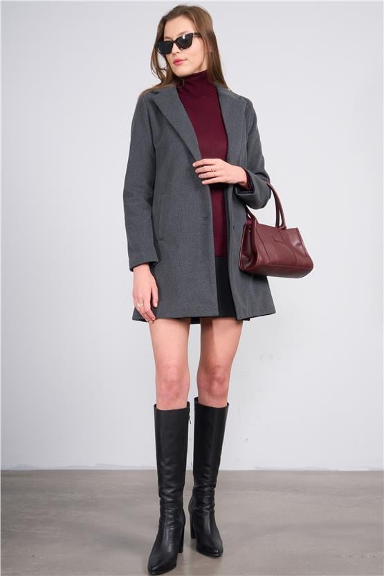Çetinkaya Fithit 5320 Kadın Loose Fit Kaşe Kaban Antrasit