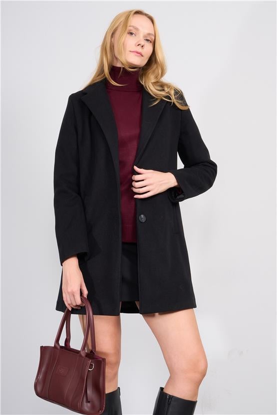 Çetinkaya Fithit 5320 Kadın Loose Fit Kaşe Kaban Siyah