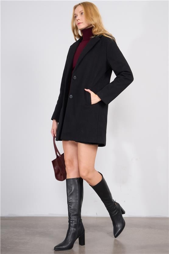 Çetinkaya Fithit 5320 Kadın Loose Fit Kaşe Kaban Siyah