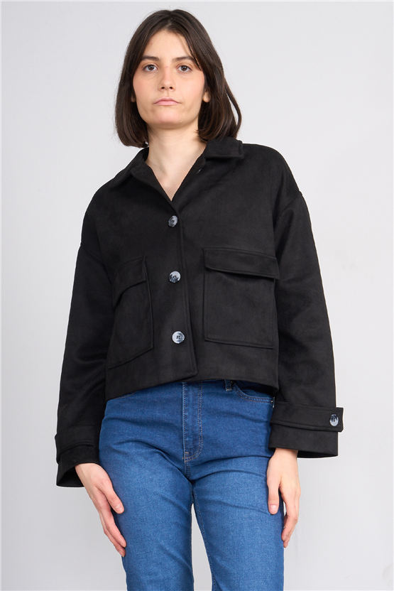 Çetinkaya Fithit 5340 Kadın Gömlek Yaka Oversize Süet Ceket Camel