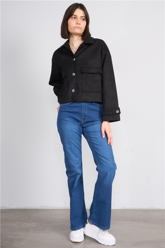 Çetinkaya Fithit 5340 Kadın Gömlek Yaka Oversize Süet Ceket Camel