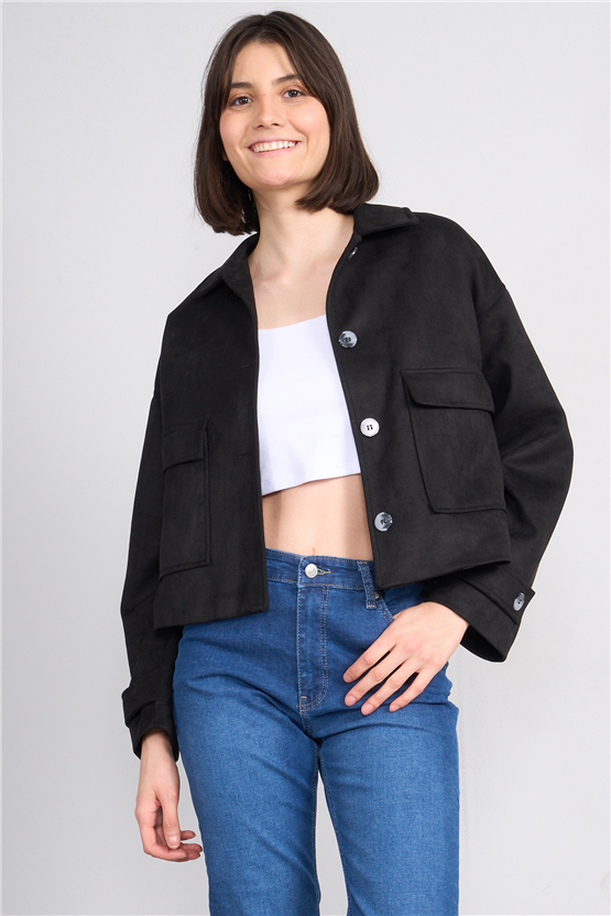 Çetinkaya Fithit 5340 Kadın Gömlek Yaka Oversize Süet Ceket Camel