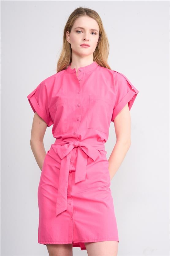 Çetinkaya Fithit 6290 Kadın Hakim Yaka Poplin Elbise Pembe