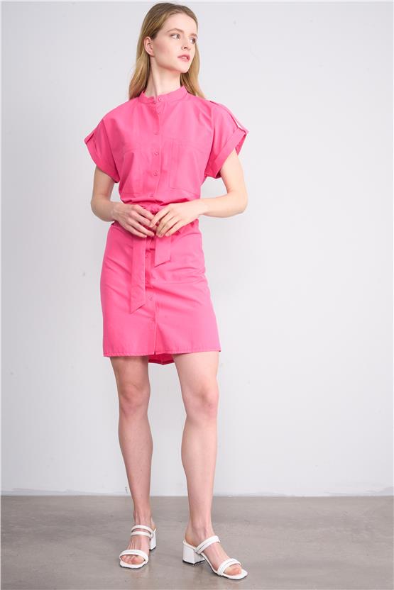 Çetinkaya Fithit 6290 Kadın Hakim Yaka Poplin Elbise Pembe