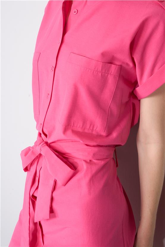 Çetinkaya Fithit 6290 Kadın Hakim Yaka Poplin Elbise Pembe