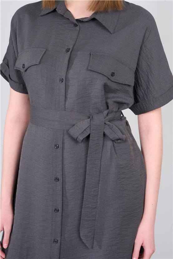 Çetinkaya Fithit 6347 Kadın Gömlek Yaka Rossi Elbise Antrasit