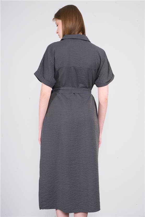 Çetinkaya Fithit 6347 Kadın Gömlek Yaka Rossi Elbise Antrasit