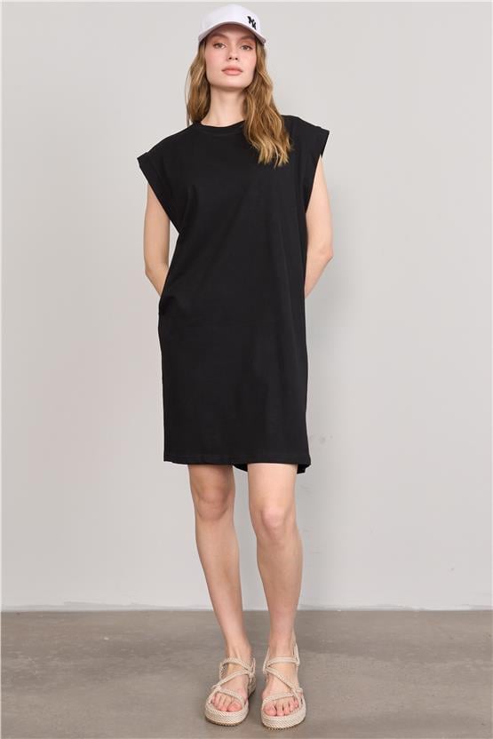 Çetinkaya Fithit 6354 Kadın Bisiklet Yaka Penye Süprem Elbise Siyah