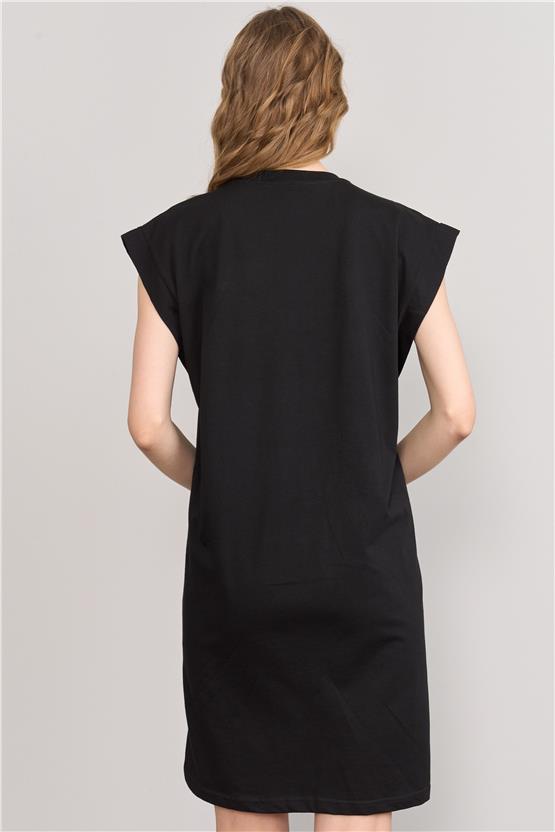 Çetinkaya Fithit 6354 Kadın Bisiklet Yaka Penye Süprem Elbise Siyah