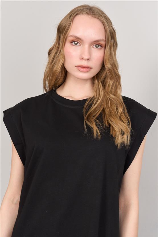 Çetinkaya Fithit 6354 Kadın Bisiklet Yaka Penye Süprem Elbise Siyah