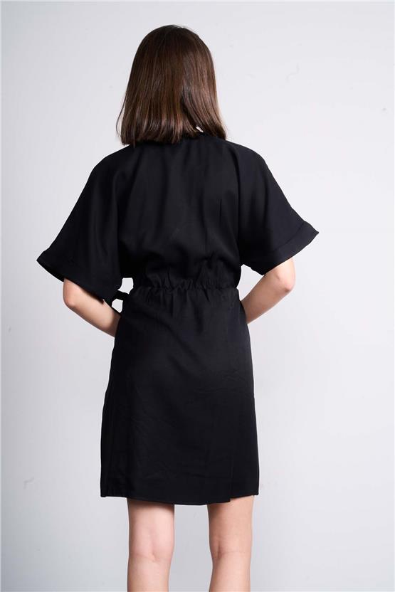 Çetinkaya Fithit 6361 Kadın V Yaka Bağlamalı Tencel Elbise