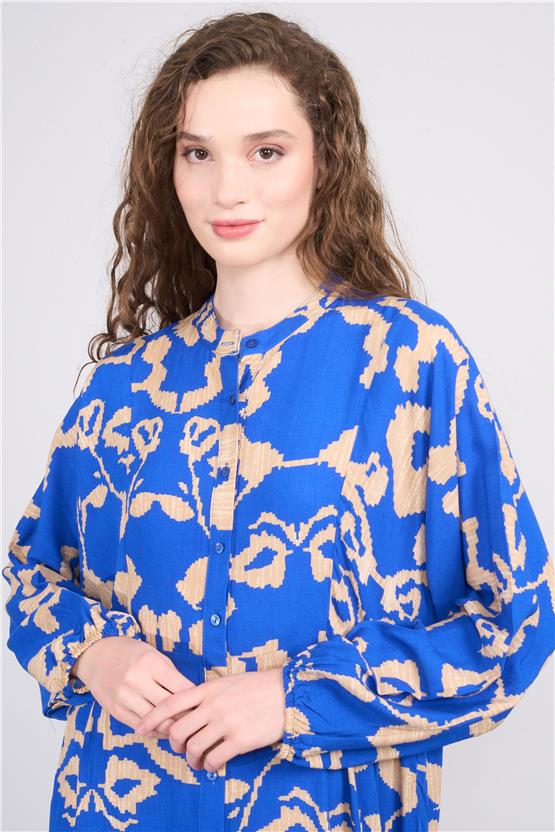 Çetinkaya Fithit 6490 Kadın Hakim Yaka Baskılı Viskon Elbise Orjinal