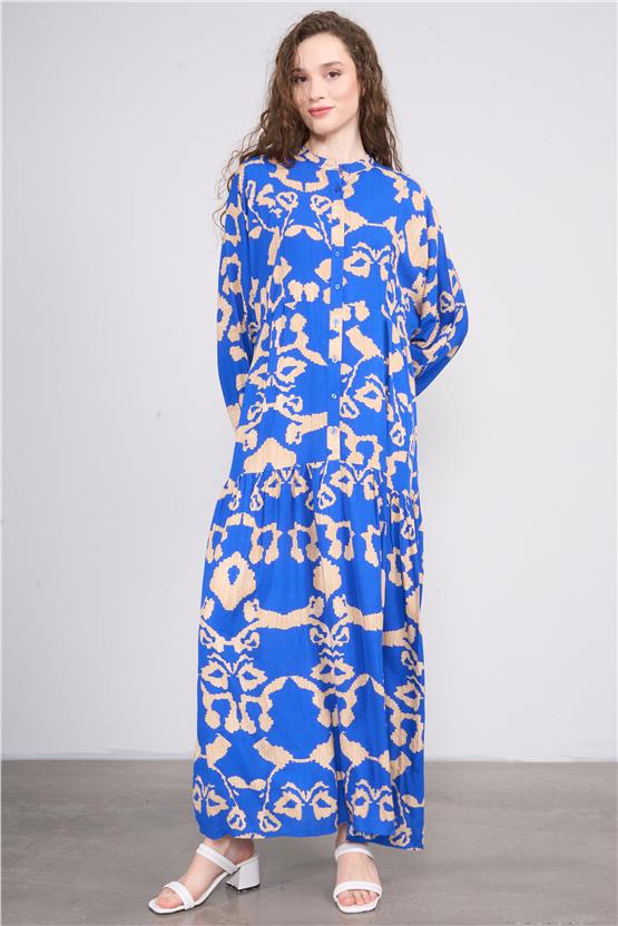 Çetinkaya Fithit 6490 Kadın Hakim Yaka Baskılı Viskon Elbise Orjinal